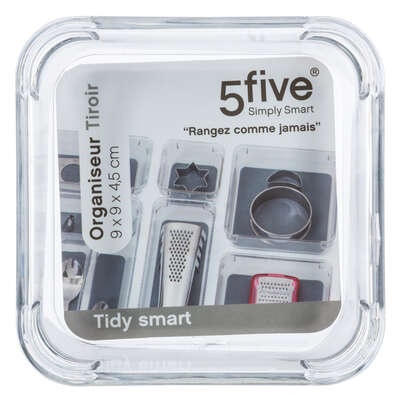 Lådinsats, Liten fyrkantig, TIDY SMART ORGANIZER, 9 x 9 x H 4,5 cm, Klar / Mörkgrå