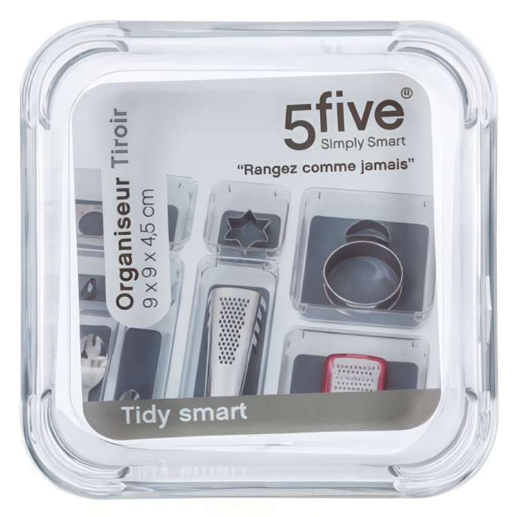 Lådinsats, Liten fyrkantig, TIDY SMART ORGANIZER, 9 x 9 x H 4,5 cm, Klar / Mörkgrå