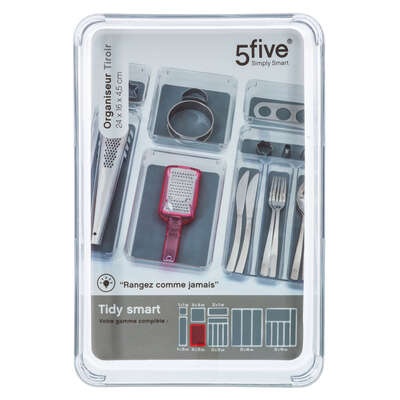 Lådinsats, Rektangulär, TIDY SMART ORGANIZER, 24 x 16 x H 4,5 cm, Klar / Mörkgrå