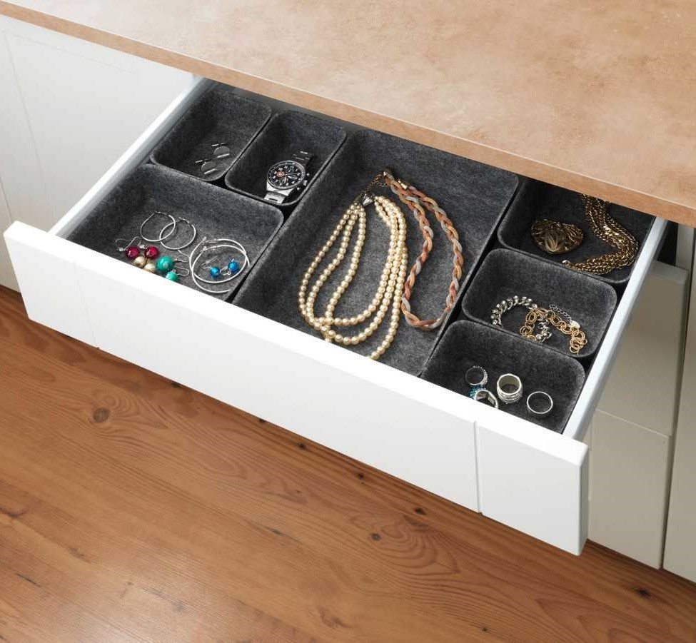 Lådinsatser i återvunnen polyesterfilt, Set med 7 st, FELT DRAWER ORGANIZERS, Grå