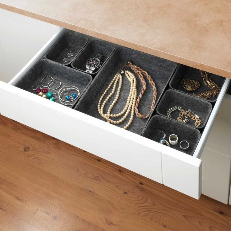 Lådinsatser i återvunnen polyesterfilt, Set med 7 st, FELT DRAWER ORGANIZERS, Grå