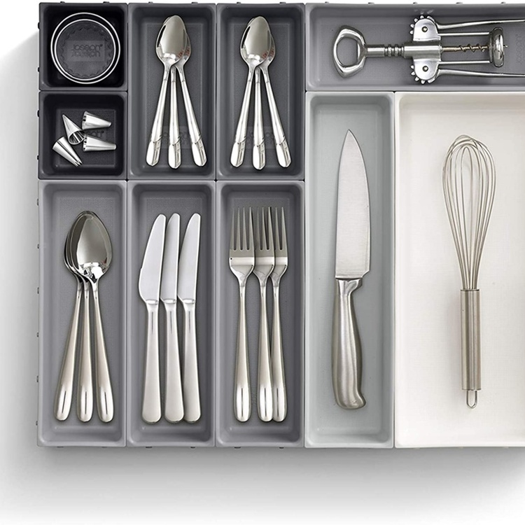 Lådinsatser, Set med 10 st, BLOX LARGE DRAWER ORGANISER, Joseph Joseph, Grå / Vit