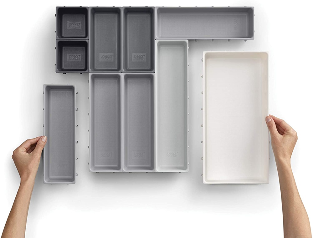 Lådinsatser, Set med 10 st, BLOX LARGE DRAWER ORGANISER, Joseph Joseph, Grå / Vit