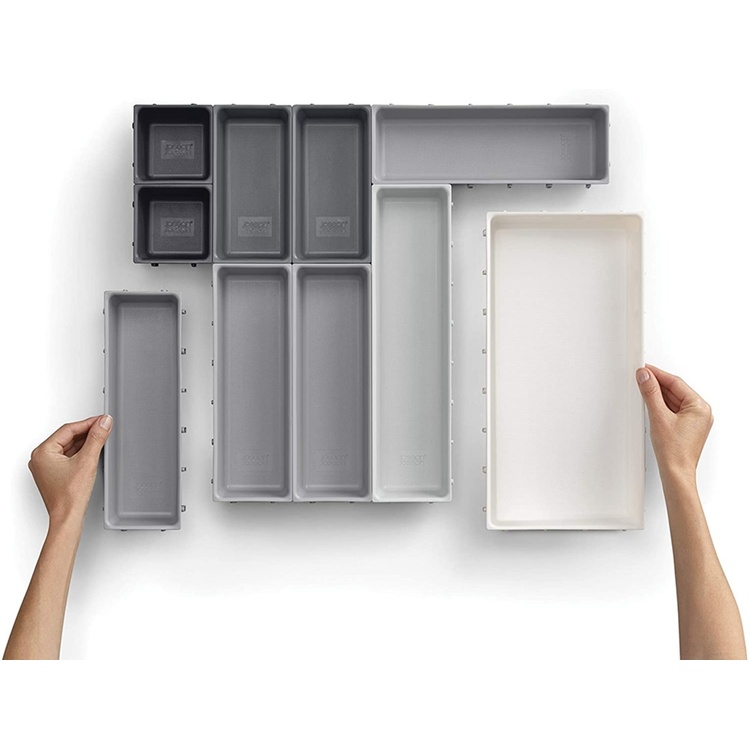 Lådinsatser, Set med 10 st, BLOX LARGE DRAWER ORGANISER, Joseph Joseph, Grå / Vit