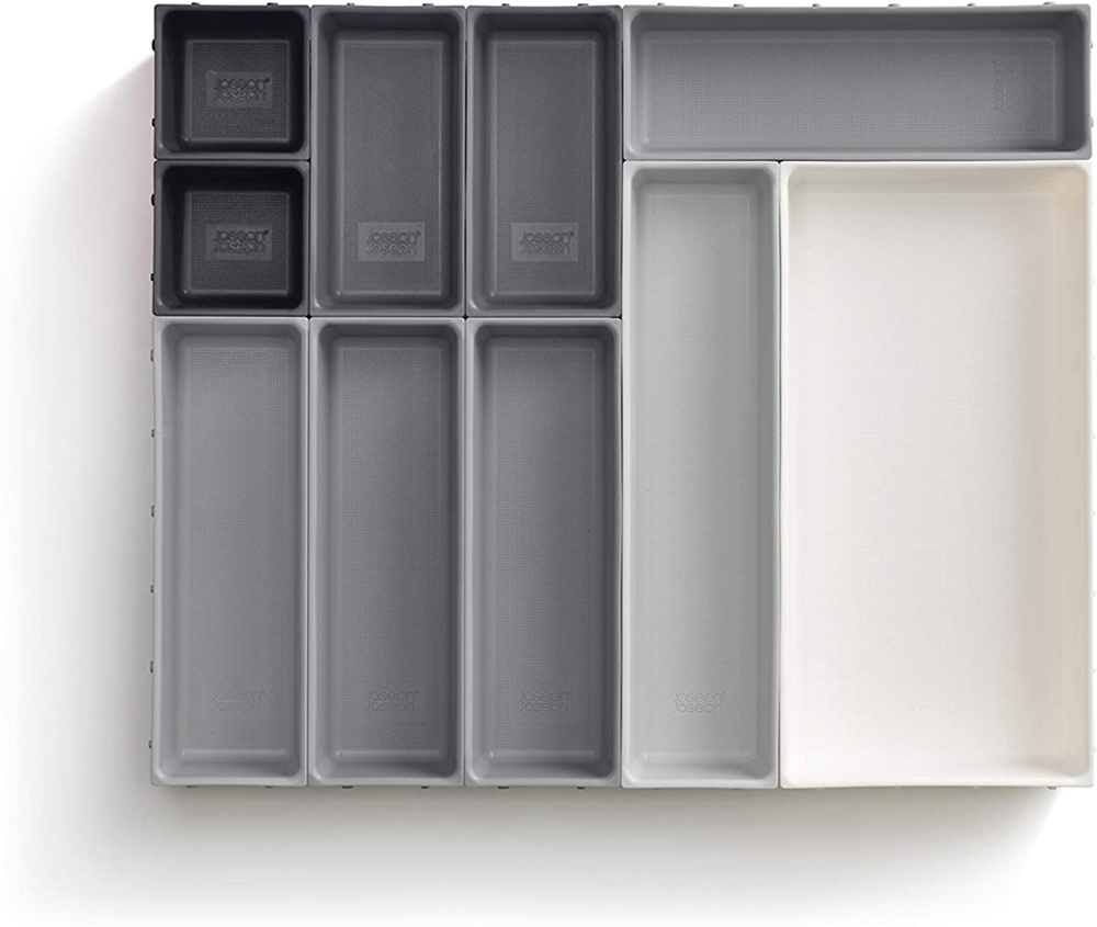 Lådinsatser, Set med 10 st, BLOX LARGE DRAWER ORGANISER, Joseph Joseph, Grå / Vit