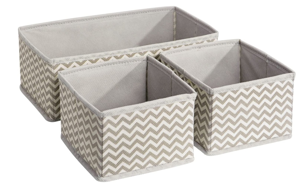 Lådor för sortering, 3 st, CHEVRON ACCESSORY ORGANISER, Grå / Beige