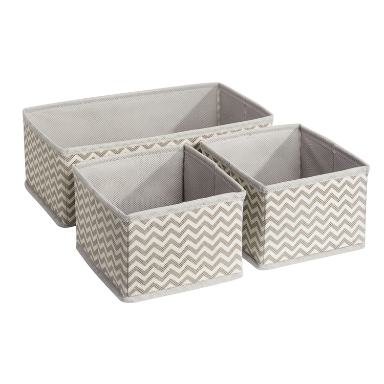 Lådor för sortering, 3 st, CHEVRON ACCESSORY ORGANISER, Grå / Beige