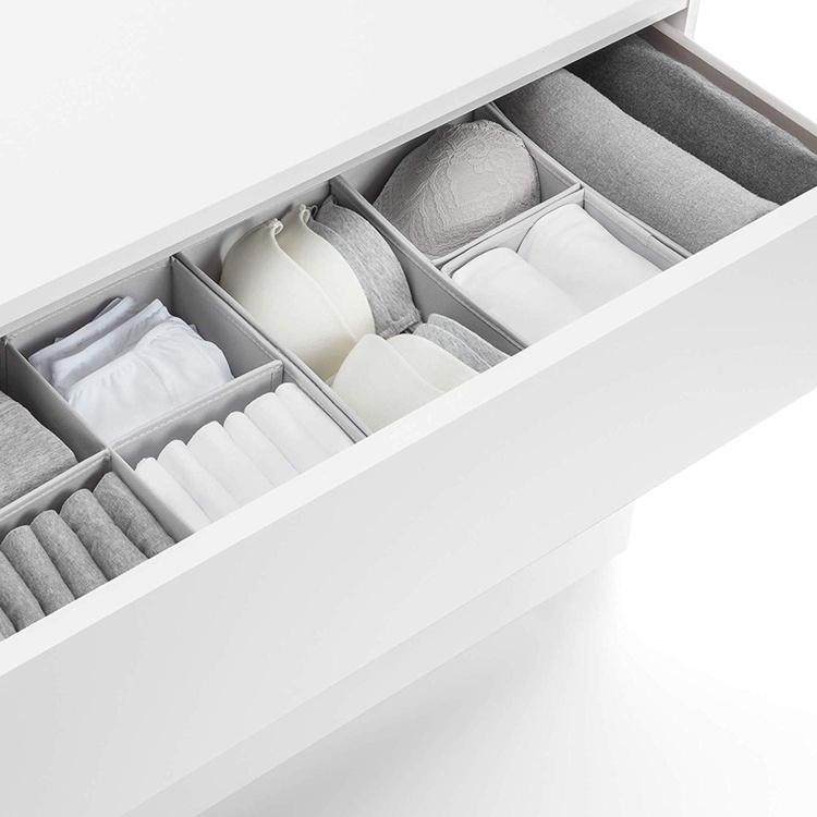 Lådor i tyg för sortering, Set med 6 st, PREMIUM DRAWER ORGANIZERS , Grå