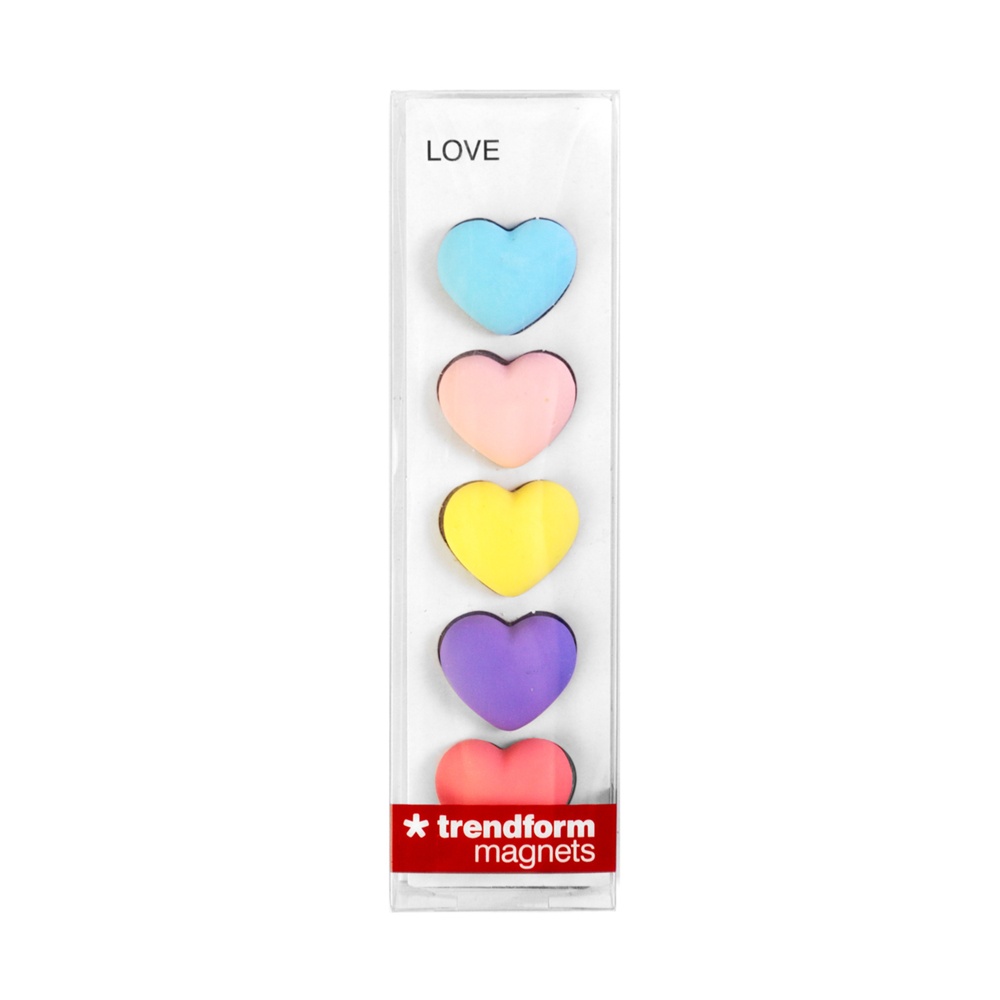 Magneter hjärtan, 5 st, LOVE, Pastellfärger
