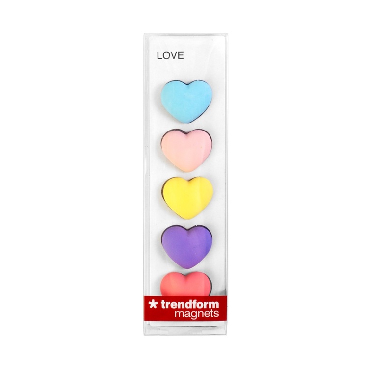 Magneter hjärtan, 5 st, LOVE, Pastellfärger