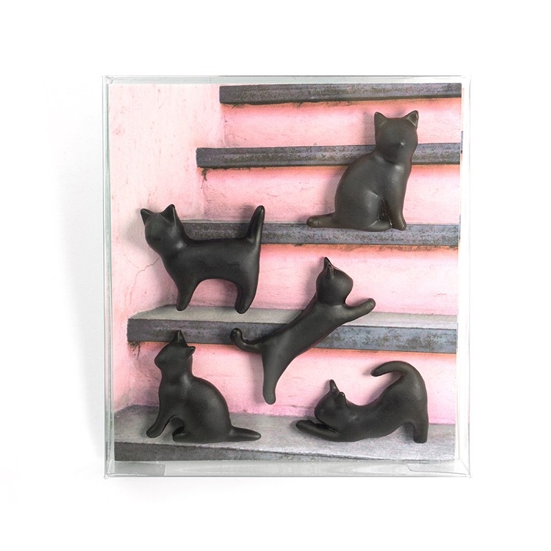Magneter katter, 5 st, MEOW, Svarta