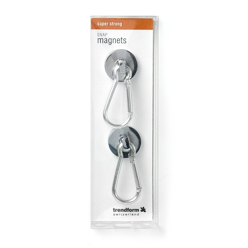 Magneter med karbinhake, 2 st, SNAP, superstark, Silver