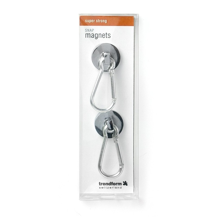Magneter med karbinhake, 2 st, SNAP, superstark, Silver