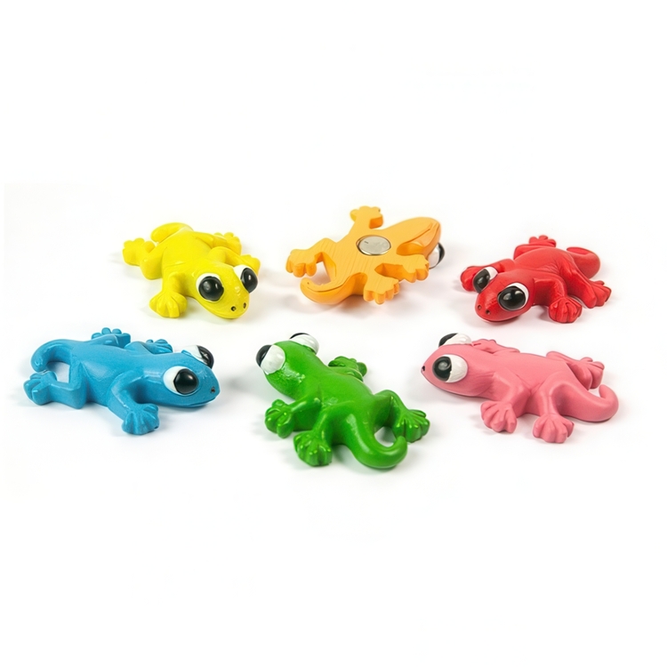 Magneter, ödlor, 6 st, GECKO, 3,4 x 2,2 cm, glada färger