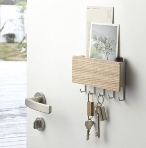 Magnetisk kroklist med förvaring, RIN KEY HOOK AND HOLDER, Yamazaki, Vit / natur