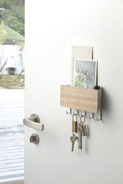 Magnetisk kroklist med förvaring, RIN KEY HOOK AND HOLDER, Yamazaki, Vit / natur