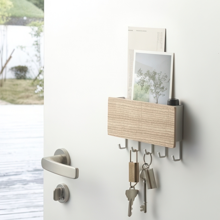 Magnetisk kroklist med förvaring, RIN KEY HOOK AND HOLDER, Yamazaki, Vit / natur