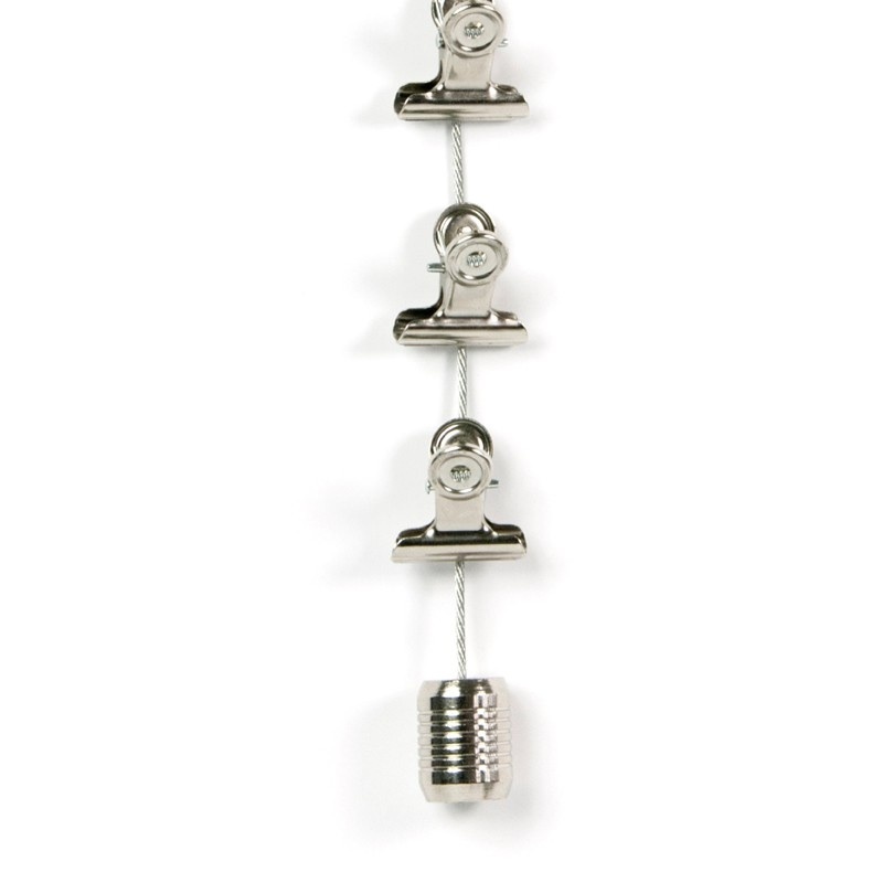Magnetisk lina med 8 klämmor, Lodrät, CLIPS PHOTO WIRE, H 150 cm, Silver