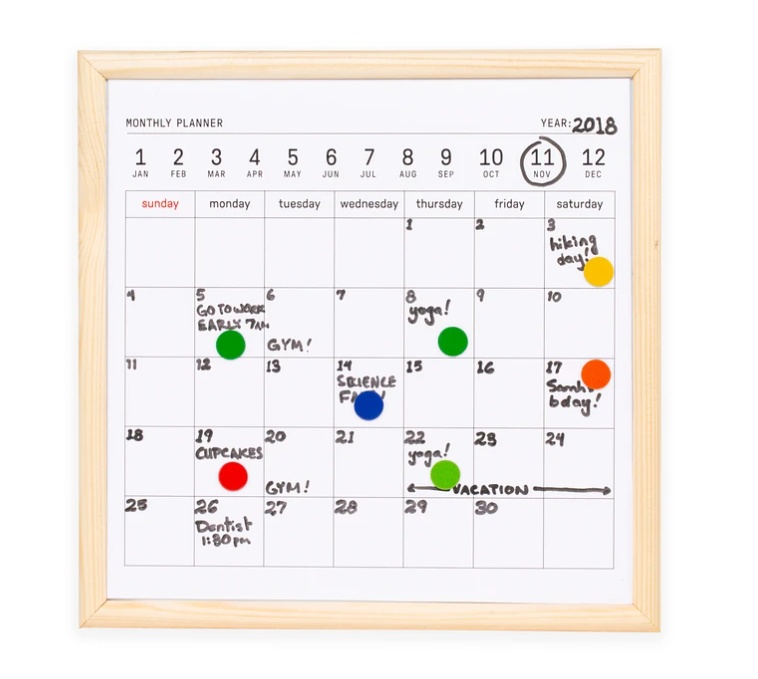 Magnetisk whiteboard tavla, MINI MONTHLY PLANNER, 20 Ã— H 20 cm, Vit