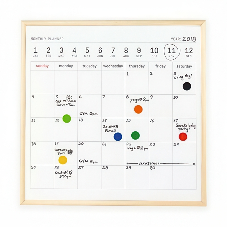 Magnetisk whiteboard tavla, MONTHLY PLANNER, 34 x H 34 cm, Vit