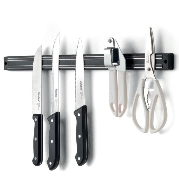 Magnetlist för knivar, MAGNETIC BAR, 33 cm, Svart / Silver