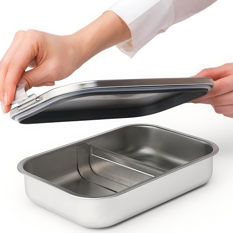 Matlåda i metall, med avdelare, 2 L, BRABANTIA MAKE & TAKE LARGE LUNCH BOX, 17,4 x 26,1 x H 6,3 cm, Silver