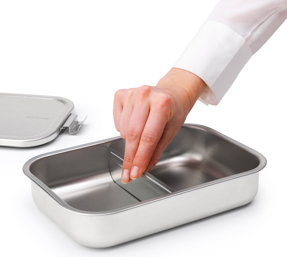 Matlåda i metall, med avdelare, 2 L, BRABANTIA MAKE & TAKE LARGE LUNCH BOX, 17,4 x 26,1 x H 6,3 cm, Silver