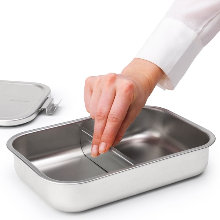 Matlåda i metall, med avdelare, 2 L, BRABANTIA MAKE & TAKE LARGE LUNCH BOX, 17,4 x 26,1 x H 6,3 cm, Silver