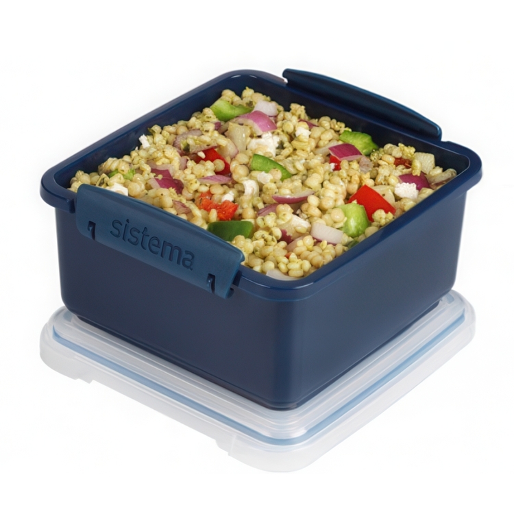 Matlåda med bestick, 1,2 L, Återanvänd Plast, LUNCH PLUS RENEW, 15,5 x 15 x H 8 cm, Blå