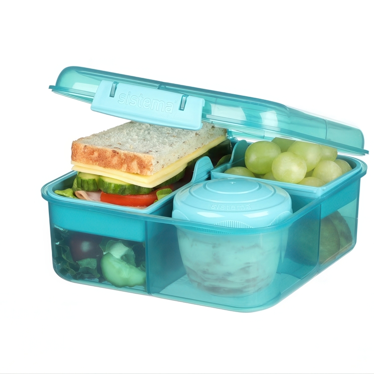 Matlåda med fack och burk, 1,25 Liter, SISTEMA OCEAN BOUND BENTO CUBE