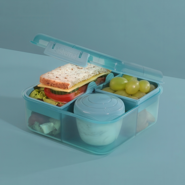 Matlåda med fack och burk, 1,25 Liter, SISTEMA OCEAN BOUND BENTO CUBE