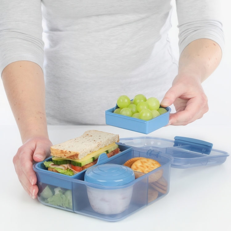 Matlåda med fack och burk, 1,25 Liter, SISTEMA OCEAN BOUND BENTO CUBE