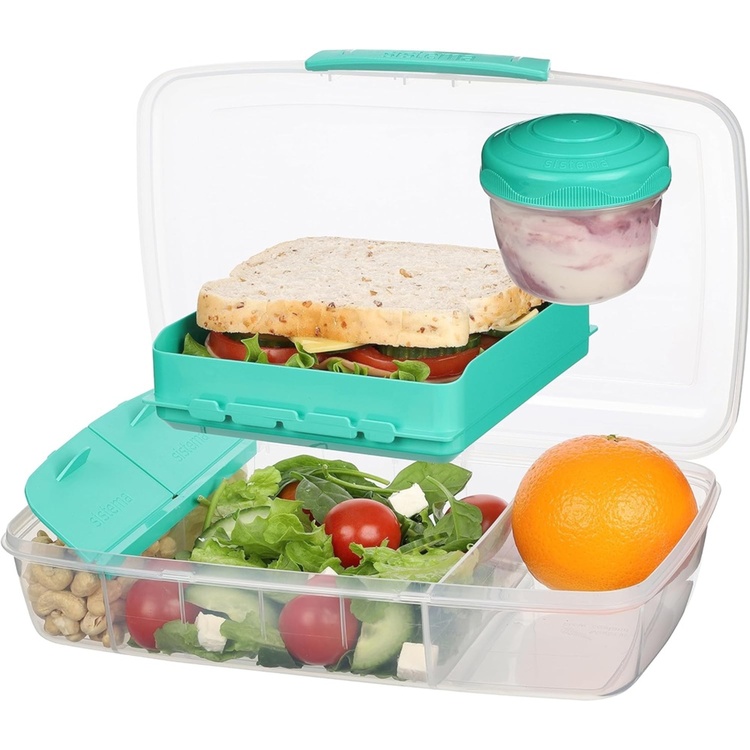 Matlåda med fack och burk, 1,76 Liter, SISTEMA BENTO BOX TO GO, Mintgrön
