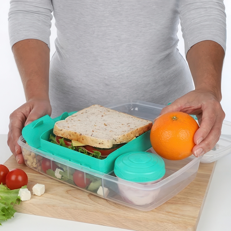 Matlåda med fack och burk, 1,76 Liter, SISTEMA BENTO BOX TO GO, Mintgrön