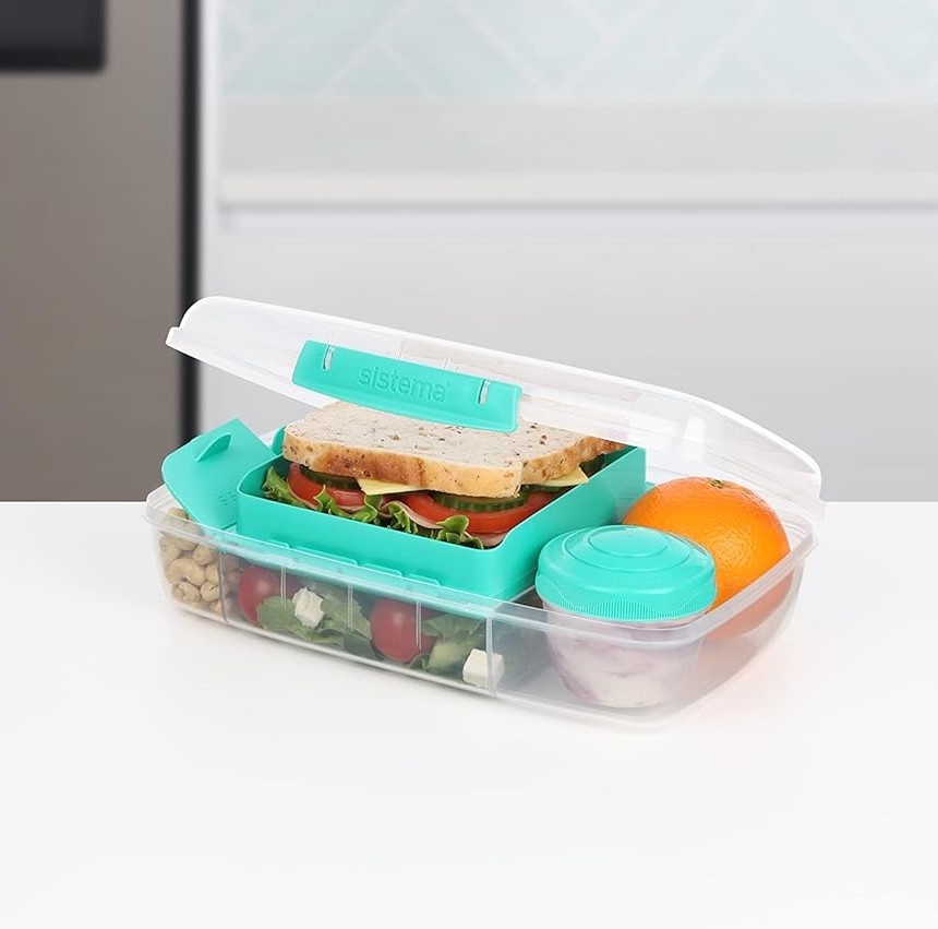 Matlåda med fack och burk, 1,76 Liter, SISTEMA BENTO BOX TO GO, Mintgrön