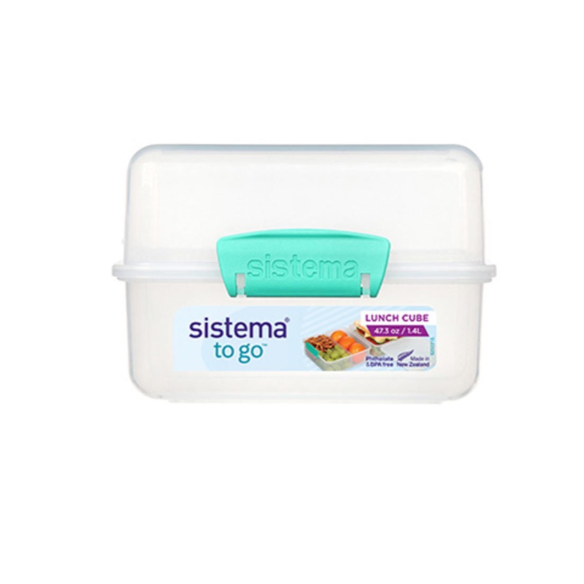 Matlåda uppdelad i fack, 1,4 L, LUNCH CUBE TO GO, Transparent / Mint