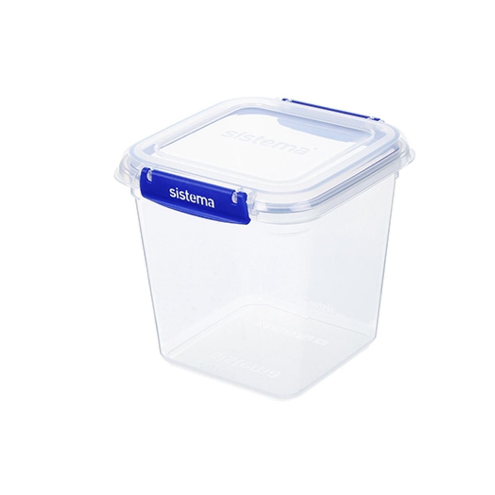 Matlåda, 2,2 Liter, KLIP IT PLUS SQUARE, 16 x 16 x H 16 cm, Transparent / Blå