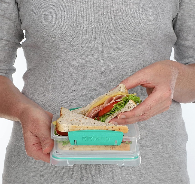 Matlåda, 450 ml, KLIP-IT SANDWICH, 15 x 15 x H 5 cm, Klar / Mint