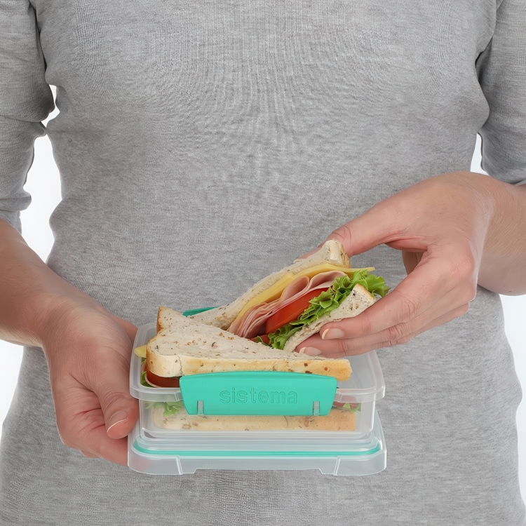 Matlåda, 450 ml, KLIP-IT SANDWICH, 15 x 15 x H 5 cm, Klar / Mint