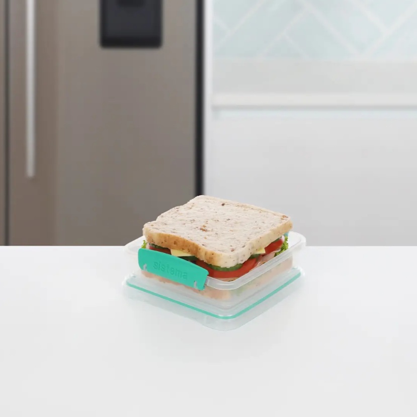 Matlåda, 450 ml, KLIP-IT SANDWICH, 15 x 15 x H 5 cm, Klar / Mint