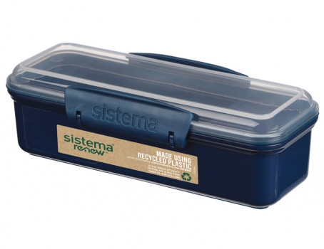 Matlåda, avlång, med fack, 410 ml, Återanvänd Plast, SNACK ATTACK RENEW, 19 x 8 x H 6 cm, Blå