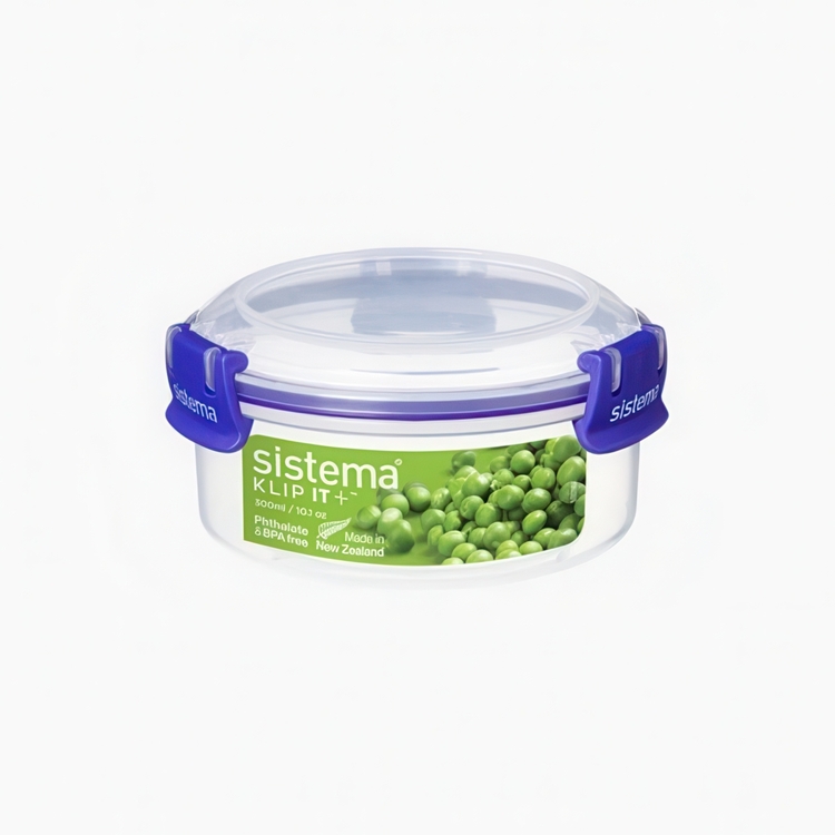 Matlåda, Rund, 0,3 liter, KLIP IT PLUS, Ø11,5 x H 5,8 cm, Klar / Blå