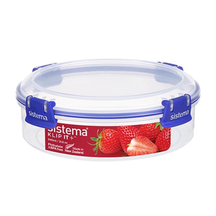 Matlåda, Rund, 0,64 liter, KLIP IT PLUS, Ø 11,5 x H 5,8 cm, Klar / Blå