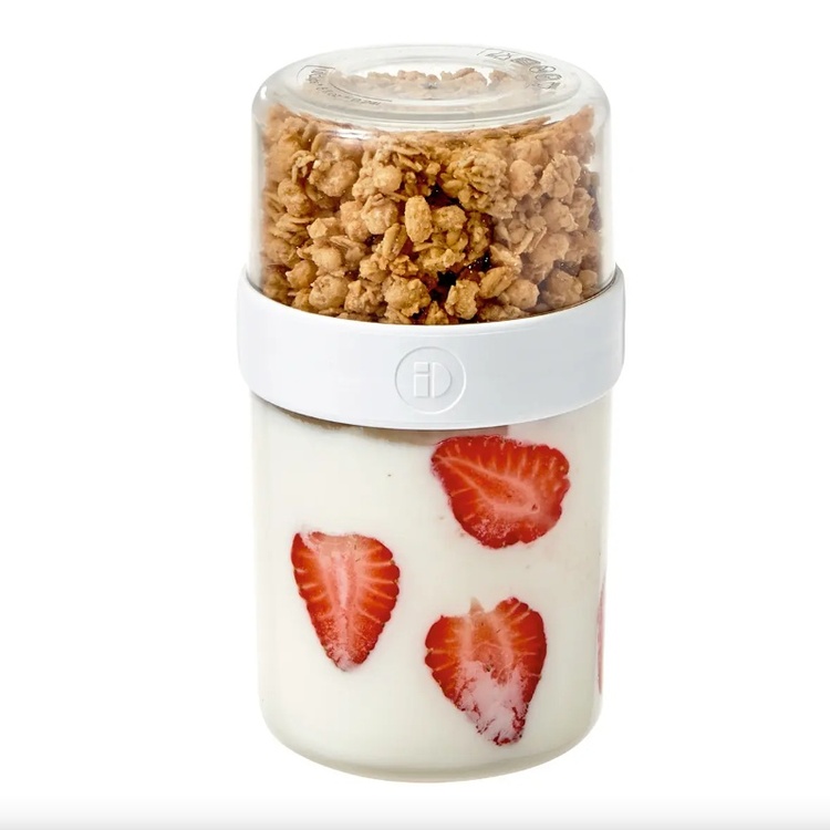 Matlåda, Tvådelad, iD FRESH STACK N' SNACK MEDIUM, Ø 9,5 x H 16 cm, Klar / Vit