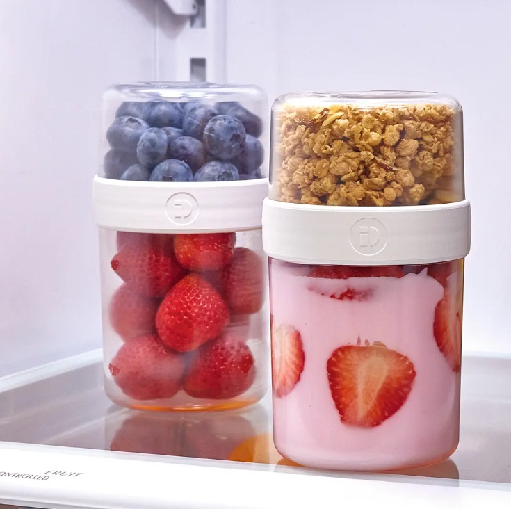 Matlåda, Tvådelad, iD FRESH STACK N' SNACK MEDIUM, Ã˜ 9,5 x H 16 cm, Klar / Vit