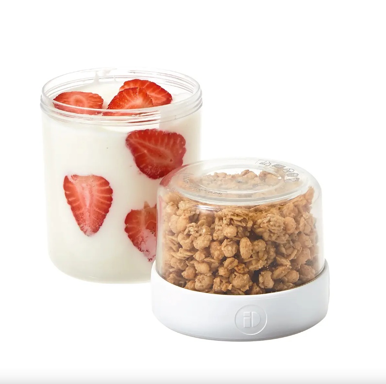 Matlåda, Tvådelad, iD FRESH STACK N' SNACK MEDIUM, Ã˜ 9,5 x H 16 cm, Klar / Vit