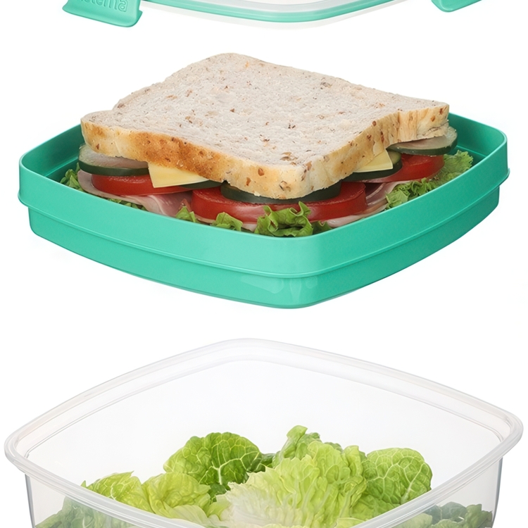 Matlåda, Tvådelad, SALAD + SANDWICH TO GO, 19 x 19 x H 10 cm, Klar / Mint