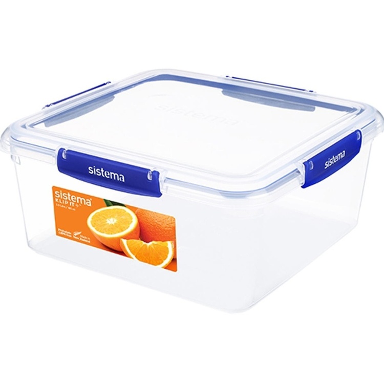 Matlåda, XL, 5,5L, KLIP IT PLUS SQUARE, 25 x 26 x H 11,7 cm, Klar / Blå