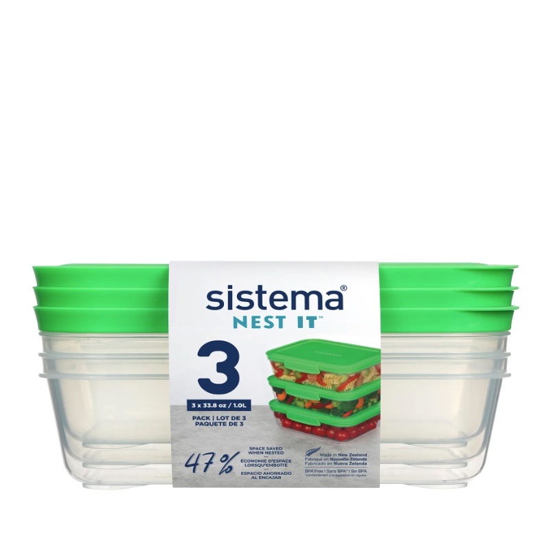 Matlådor 1 Liter, 3 st, SISTEMA NEST IT, Klar / Grön