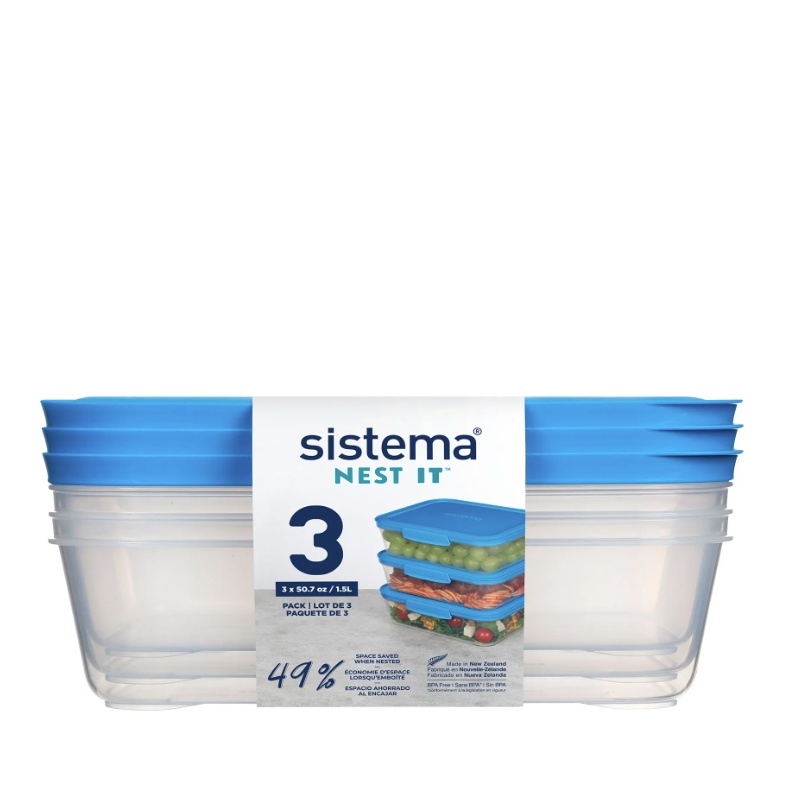 Matlådor 1,5 Liter, 3 st, SISTEMA NEST IT, Klar / Blå